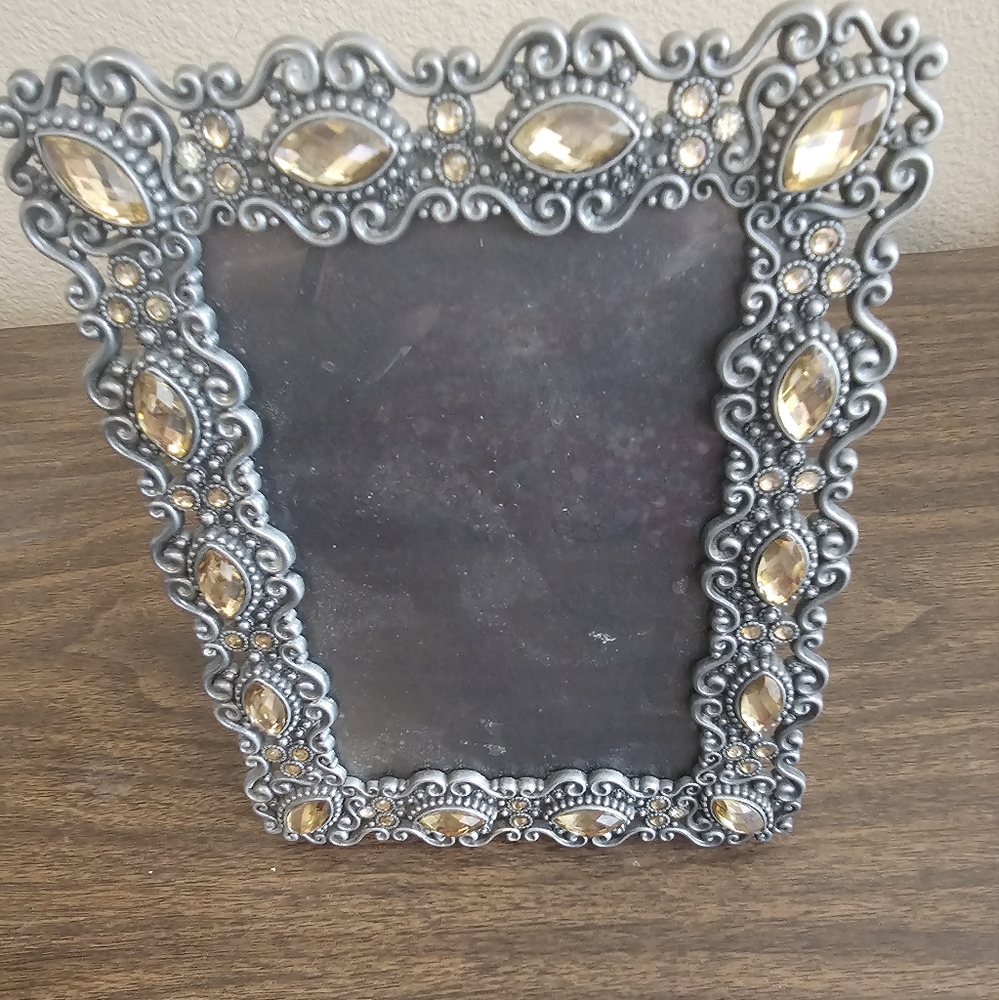 6 X 7.5 Dark Gray & Amber-Color Rhinestone Photo Frame